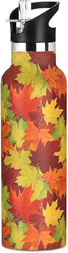 Kids Water Bottle for School, Water Bottle Stainless Steel for Travel or School 20 Oz, BPA-Free, Autumn Leaves Orange Red