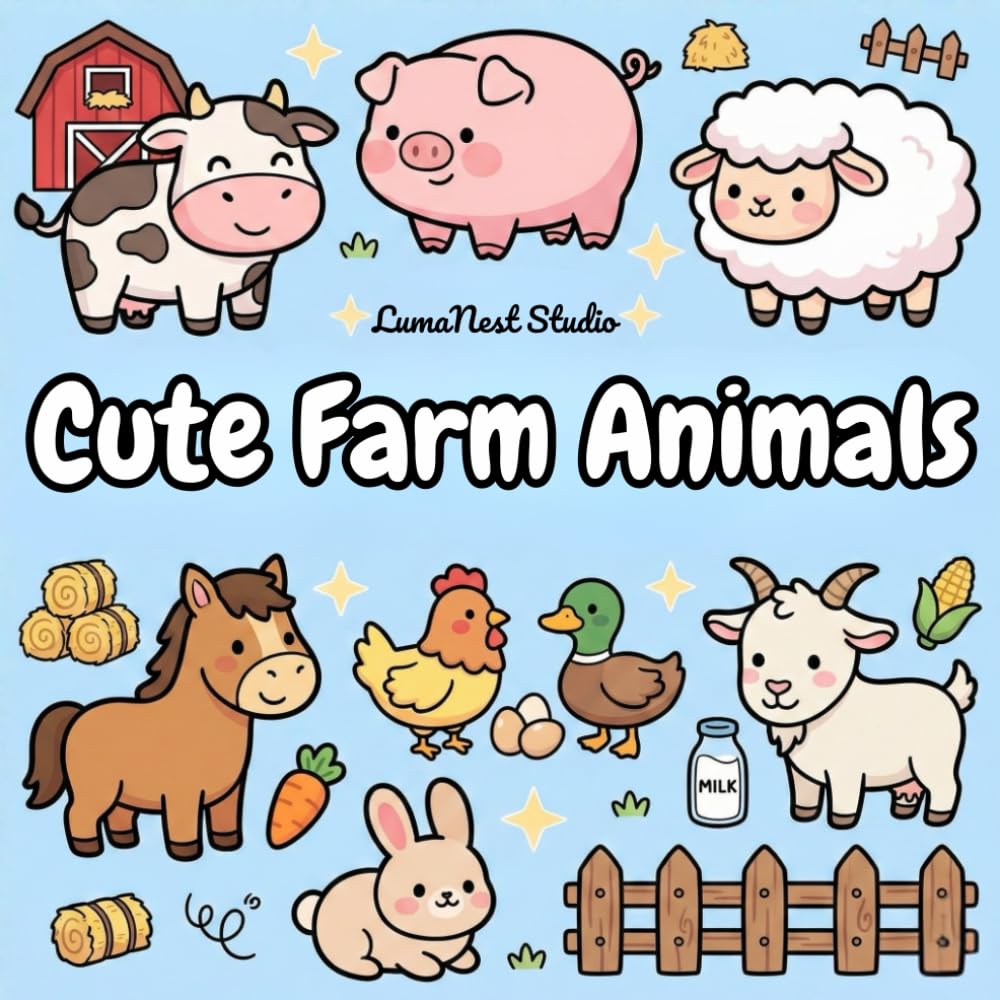 Cute Farm Animals Coloring Book: Simple and Fun Coloring Pages for Kids Ages 4–8