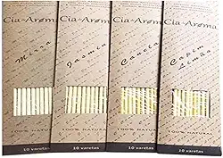 Kit 4 Incensos Naturais Florais Óleos Essenciais Canela, Jasmim, Capim Limão e Mirra