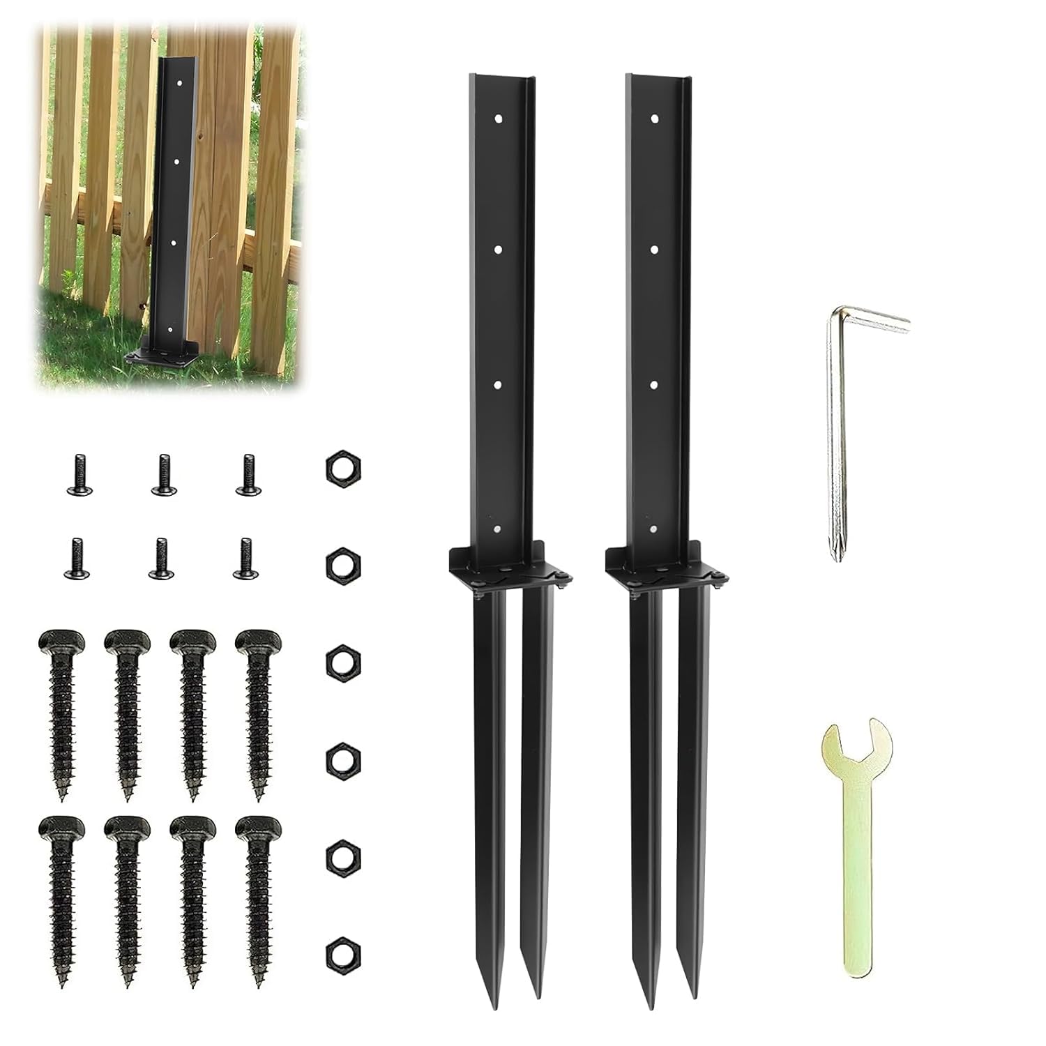 2 Pack Fence Post Repair Spikes,Heavy Duty Steel Ground Anchor Support