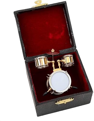 Vista 3 de Seawoo - Tambor miniatura con estuche, mini instrumento musical de percusión, mini tambor en miniatura, modelo de casa de muñecas en miniatura