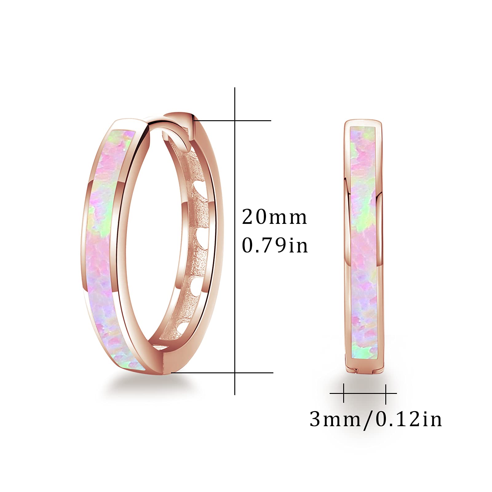 CUOKA MIRACLE Orecchini a cerchio da donna con opale, orecchini a cerchio incernierati, in argento Sterling 925, ipoallergenici, per orecchie sensibili, opale simulato, gioielli colorati, regalo di