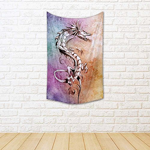 Image of ArtzFolio Tattoo Art Big Medieval Dragon Canvas Fabric Painting Tapestry | Wall Art Hanging 30 x 48.8 inch (76 x 124 cms)