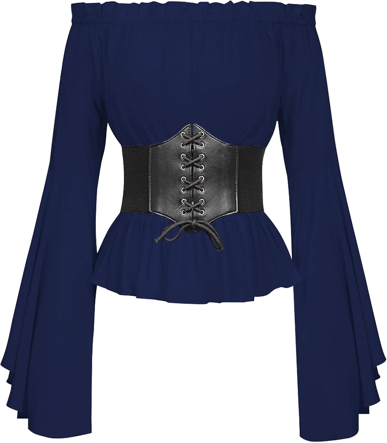 Womens Renaissance Tops Medieval Victorian Off Shoulder Long Sleeve Pirate Blouse Shirts Costumes with Corset Belt