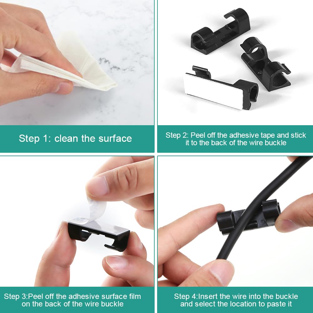 120 Clip Per Cavi Autoadesive Verdi - Per Organizzare Cavi, Luci Di Natale, Esterni, Diametro Max 5 Mm
