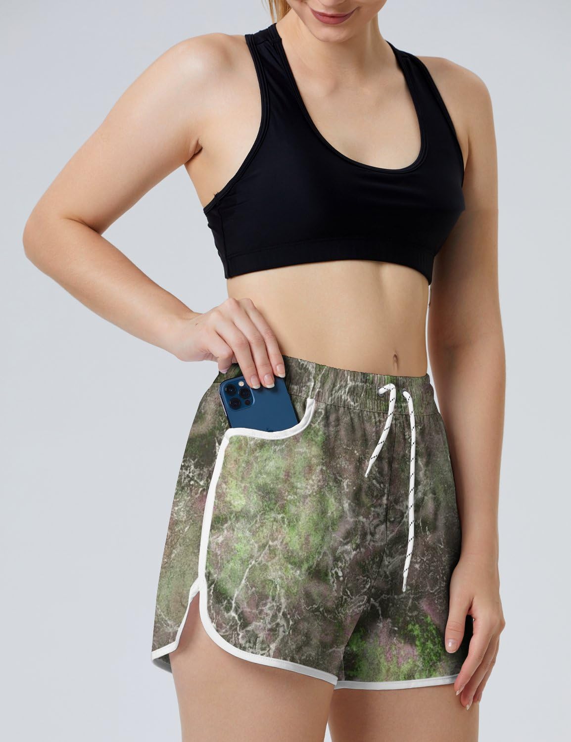 AYUNIX Women's Running Shorts with Pockets Quick Dry Performance Shorts for Women Green Athletic Workout Gym Shorts, Medium