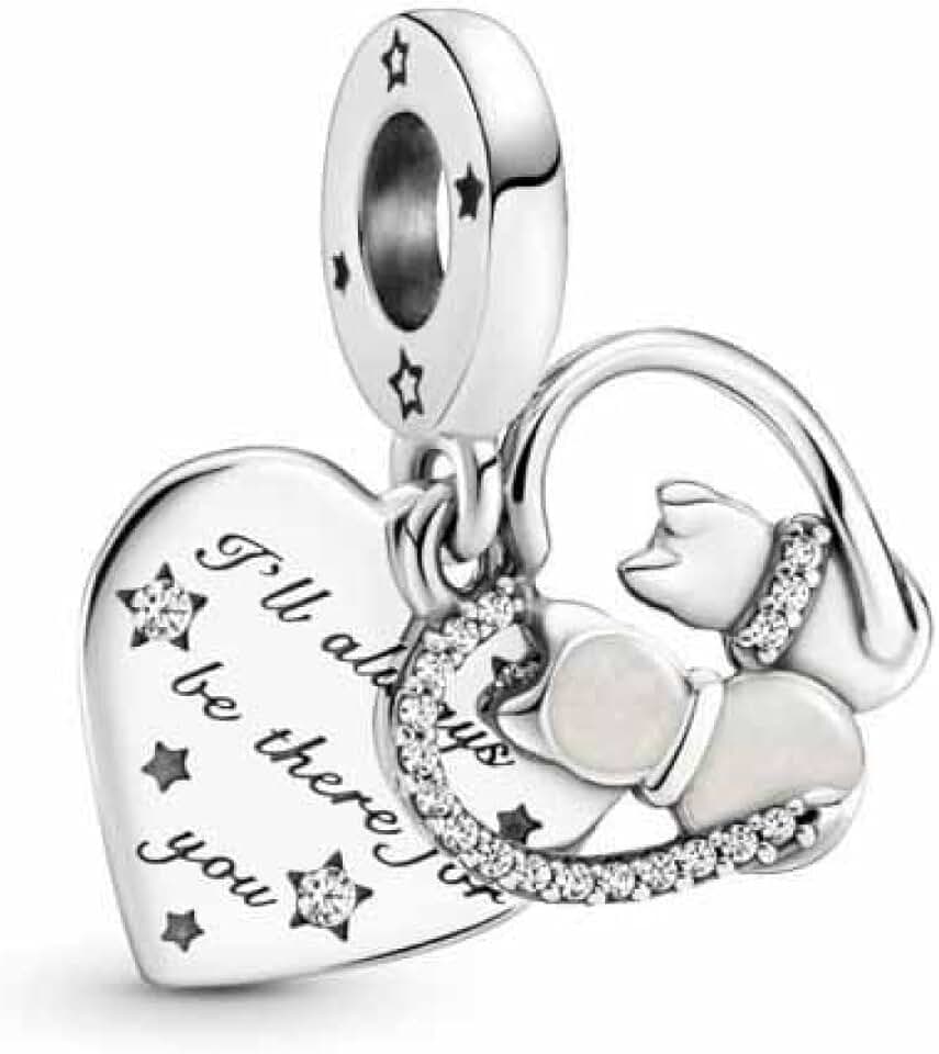 PANDORA Katzen & Herz Charm-Anhänger aus Sterling-Silber mit Zirkonia Steinen Moments Collection