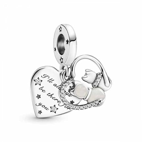 PANDORA Katzen & Herz Charm-Anhänger aus Sterling-Silber mit Zirkonia Steinen Moments Collection