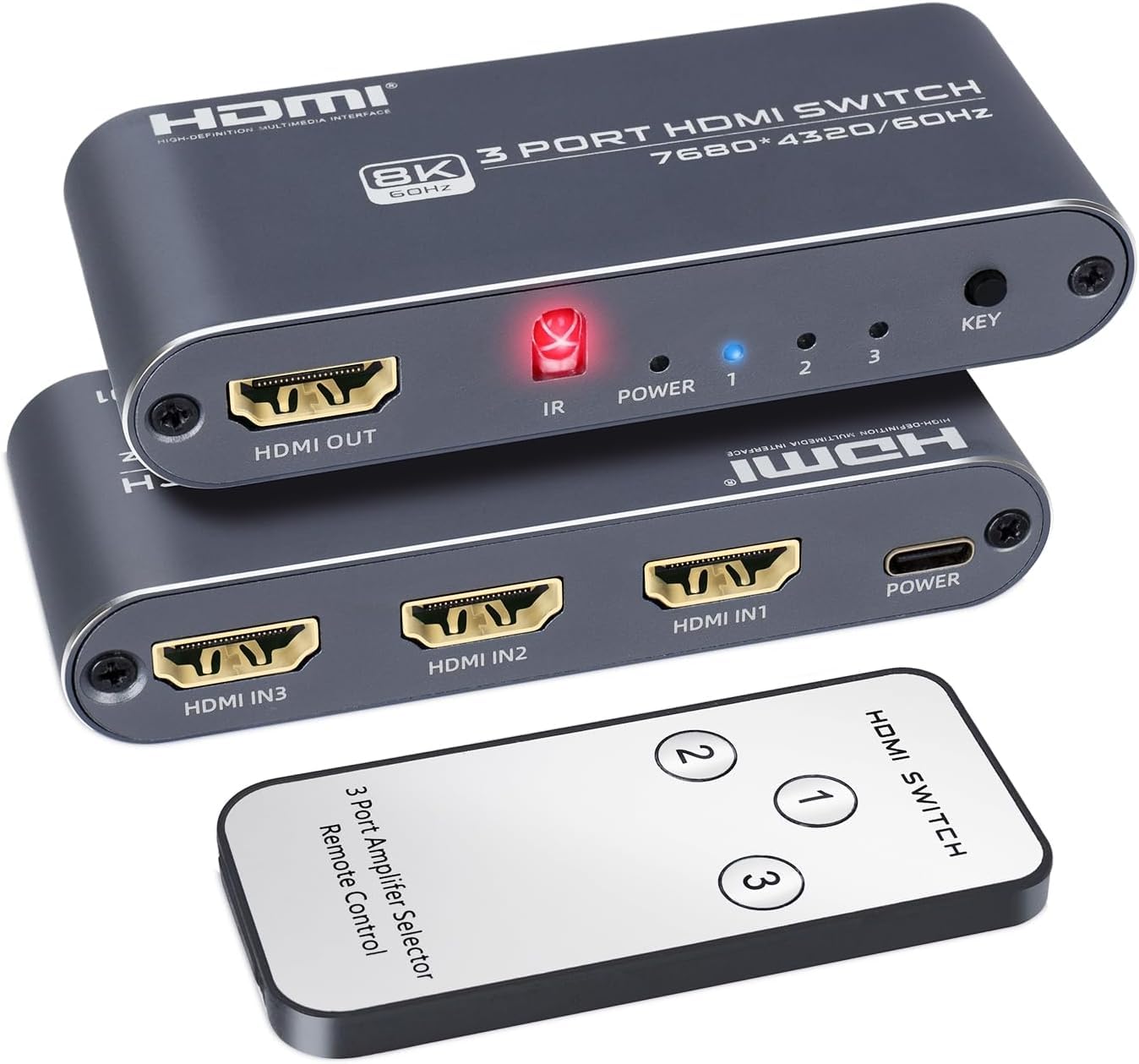 DGODRT3 in 1 out HDMI Switch 8K 60Hz/4K 120Hz, 3 Port HDMI Switcher with IR Remote Control, Compatible with PC, Xbox, HD Players, Blu-Ray Players, etc.