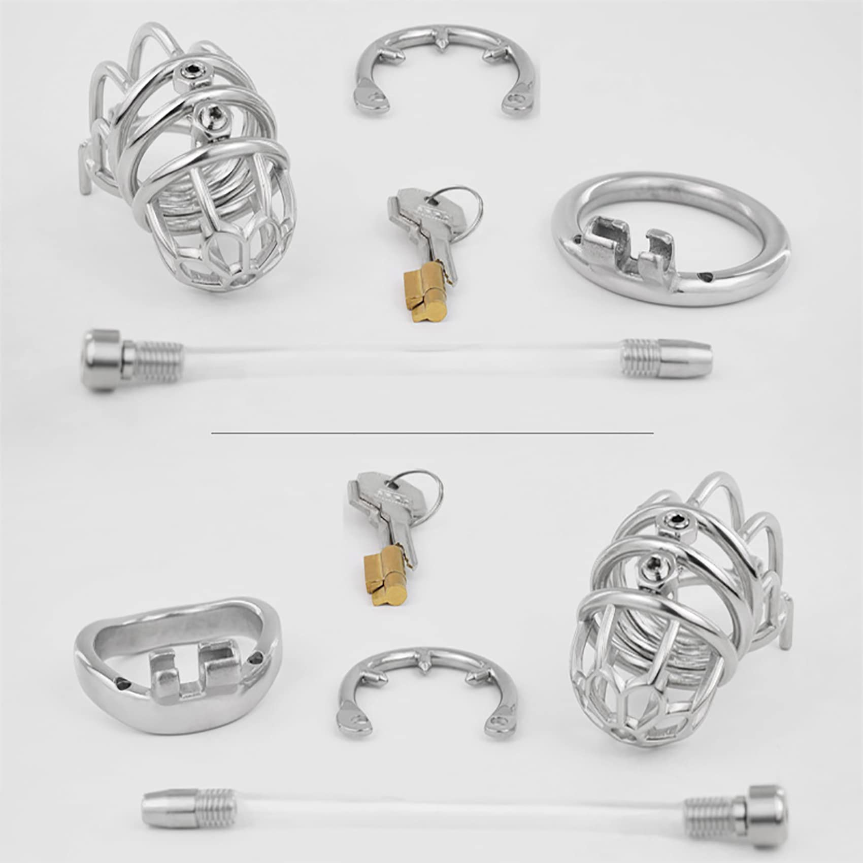 Peniskäfig Groß Herren Edelstahl Keuschheitsgürtel Mit Nägeln & CBT-Spikes Ring & Harnröhren Dilator & Gürtel Chastity Cage Male Metall Keuschheitskäfig Cock Cage Sexspielzeug,Gebogen,50mm