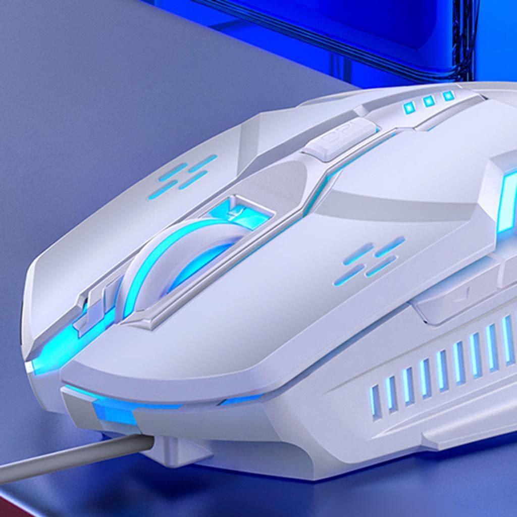5 zestaw przewodowej myszy z sześcioma przyciskami kolorowa świecąca mechaniczna mysz do gier biała 123 x 66 x 37 mm