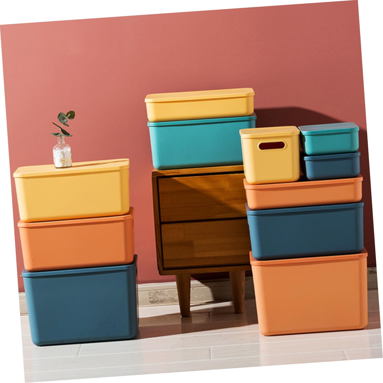 Contenitore con e Manici in Plastica Scatola Rigida per Armadio e Casa Organizer per Vestiti Biancheria e Accessori Blu