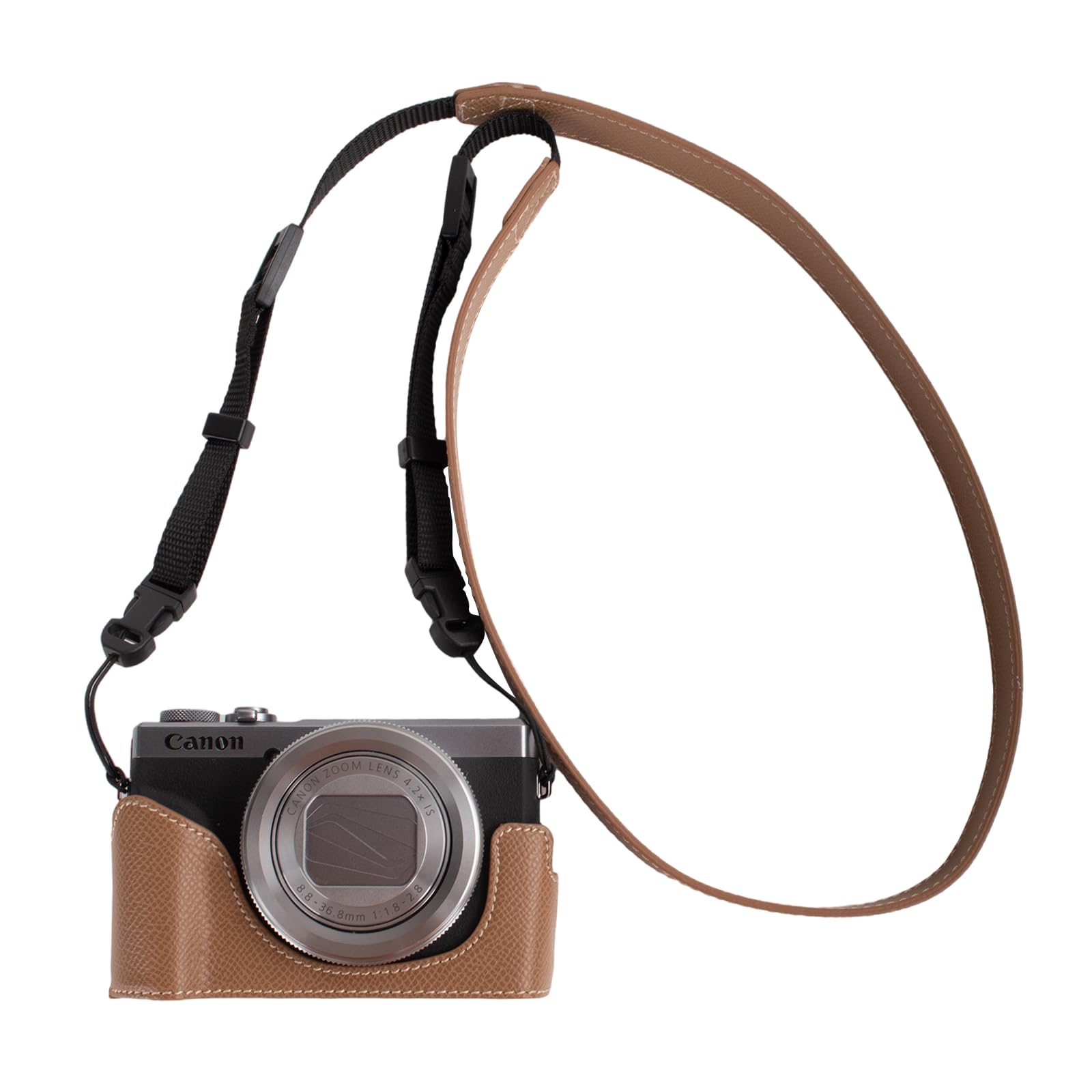 VOVMOEYAProtective Camera Case for Canon Powershot G7X series,fit for Canon PowerShot G7X Mark III/G7X Mark II/G7 X Half Case With Adjustable Shoulder Strap PU g7x mark iii accessories lightweight-KK