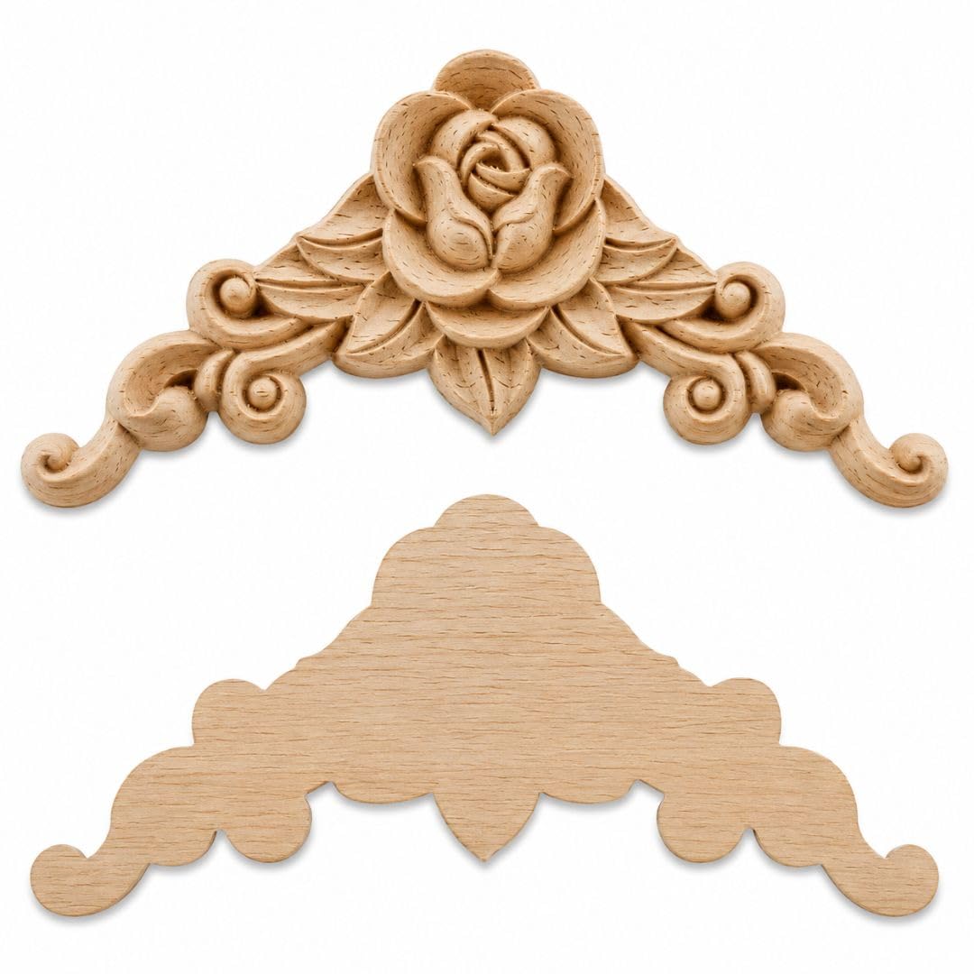 Wood Carved Floral Corner Applique Set of 4 for Cabinet, Door & Mirror-image-30