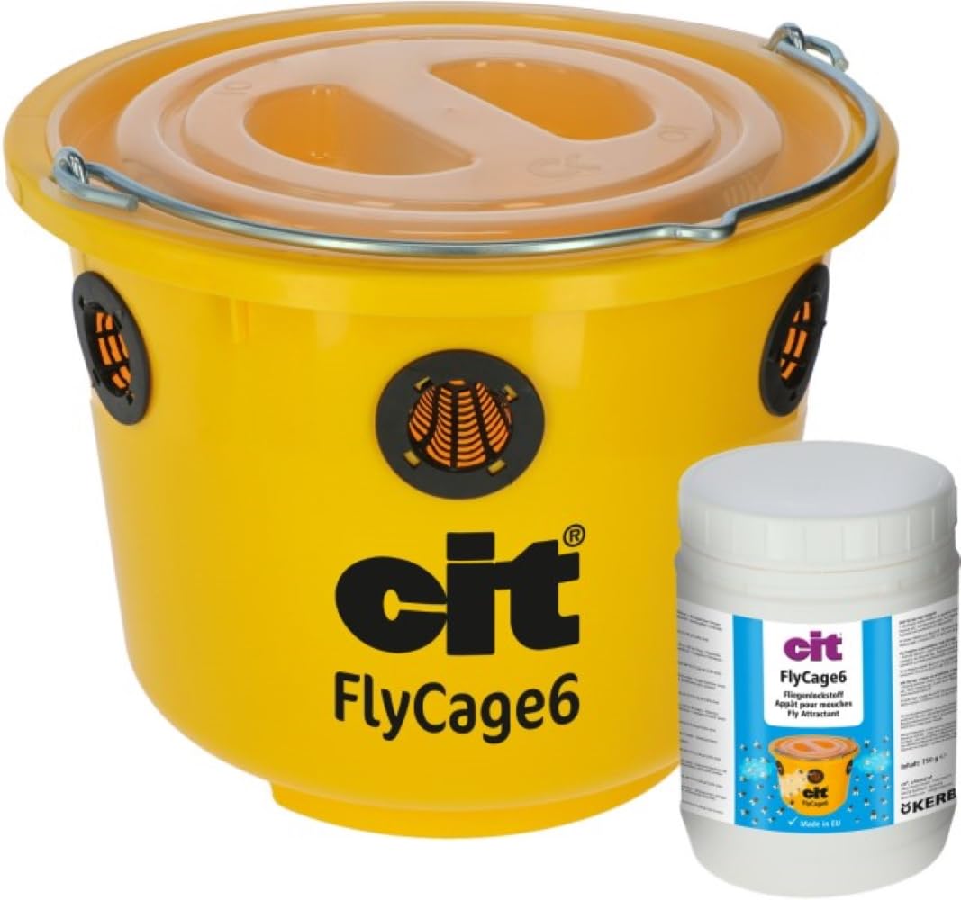 cit Fliegenfalle FlyCage6, Insektenfalle, Fliegenschutz, inkl. Deckel, 6 Gittereinsätze, 750g Lockstoff, Kunststoff, 6L, Außenbereich, wiederverwendbar