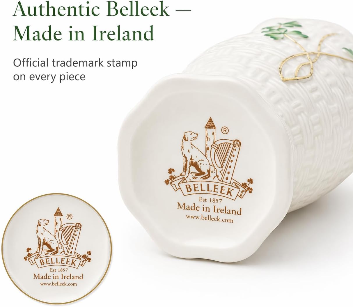 Belleek Mini Shamrock Vase Set of 4 - White Flower Vase Handcrafted Fine Parian China Irish Decor, 1.6 x 4 Inches