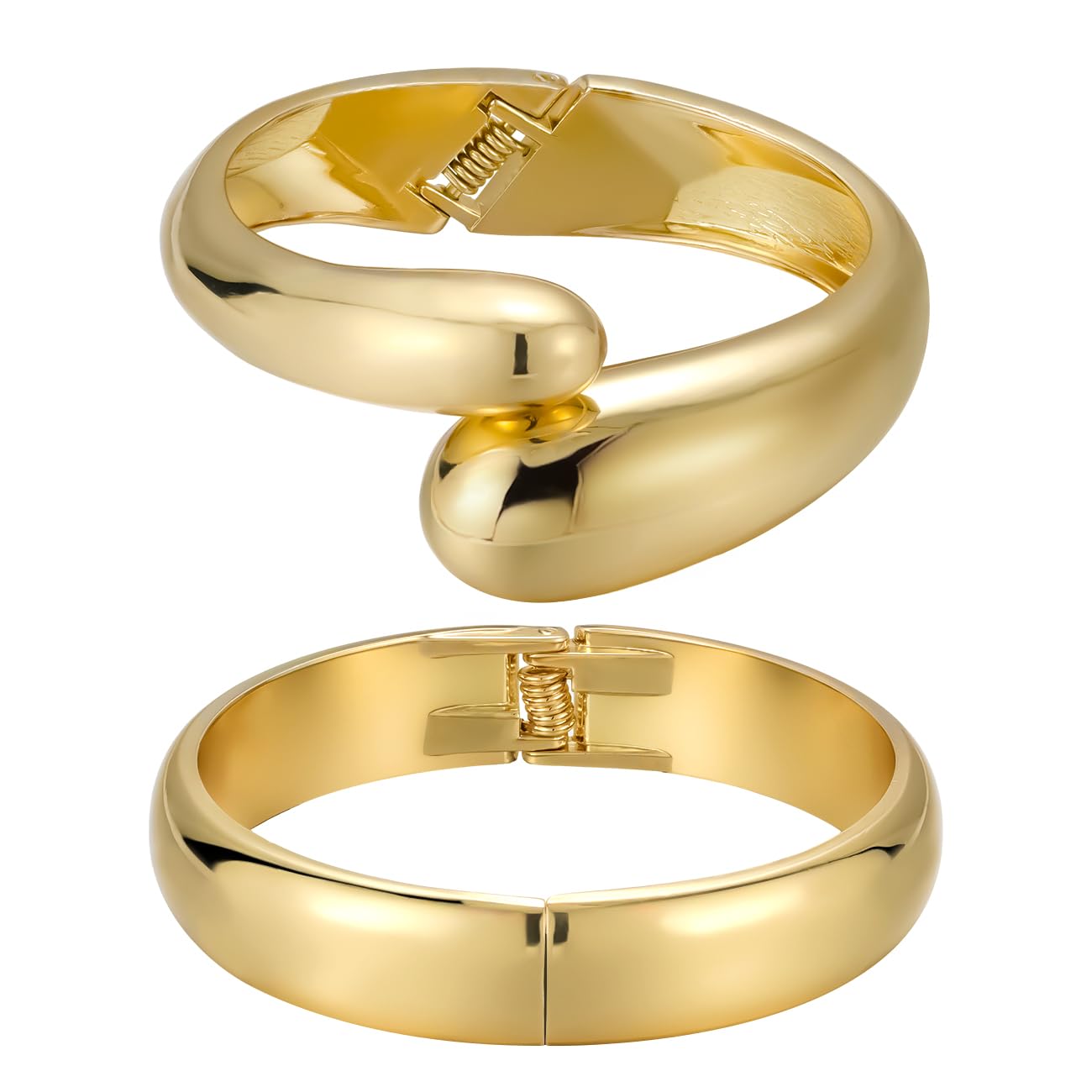 Emibele Cuff Bracelet Stack 18K Gold-plated Open Bangle Bracelet Teardrop Hinged Thick Wrist Chunky Bracelet Set for Women