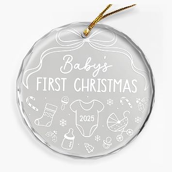 Baby First Christmas Circle Plexiglass Ornament, Newborn Gift for Boys or Girls, Babys 1st Year Ornament 3 inches, Christmas Tree Decoration, Gift for New Parents and Families