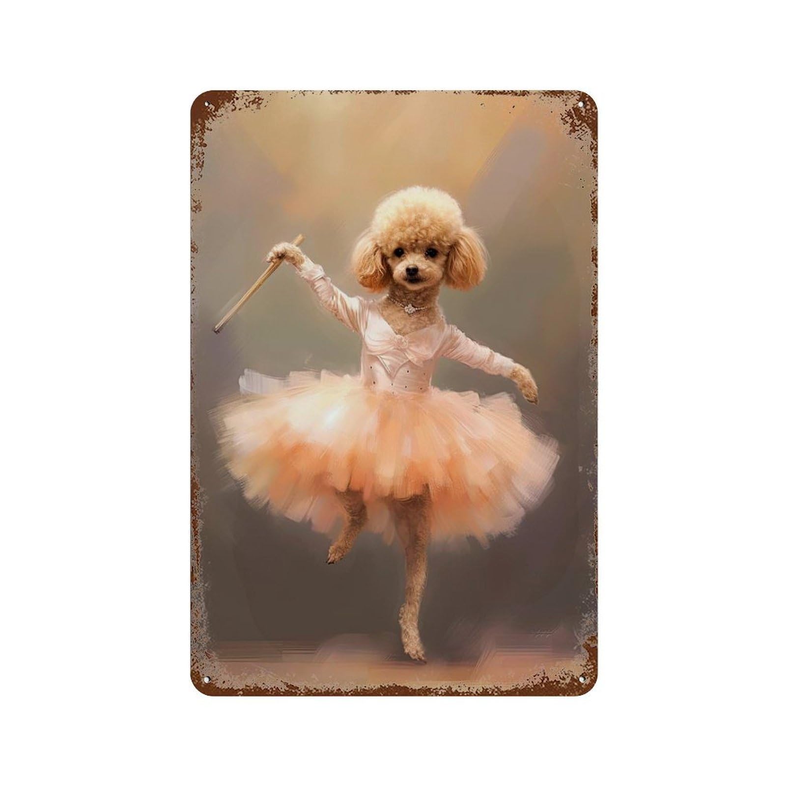 Toy Poodle Ballerina Rusty Metal Tin Sign 11.8"x7.9", Farmhouse Wall Decor for Farmhouse, Kitchen And Entryway Decor