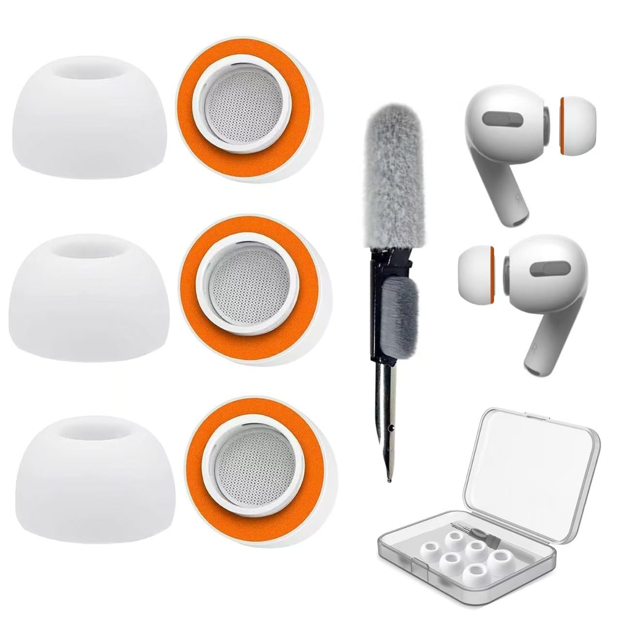 FMFJS Memory Sponge AirPods 2 Generations Ear Tips Replacement Set with Cleaning Tool for AirPods Pro Ear Tips Replacement 3Pairs L/M/S White add