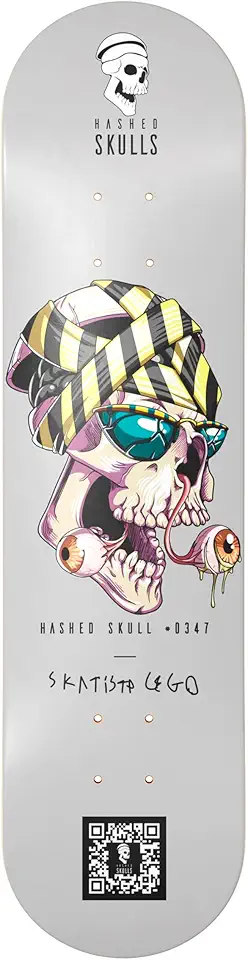 Shape de Skate Profissional 8.5 Pro Model Skatista Cego Hashed Skull #0347 - Maple Canadense 7 Lâminas Alta Resistência