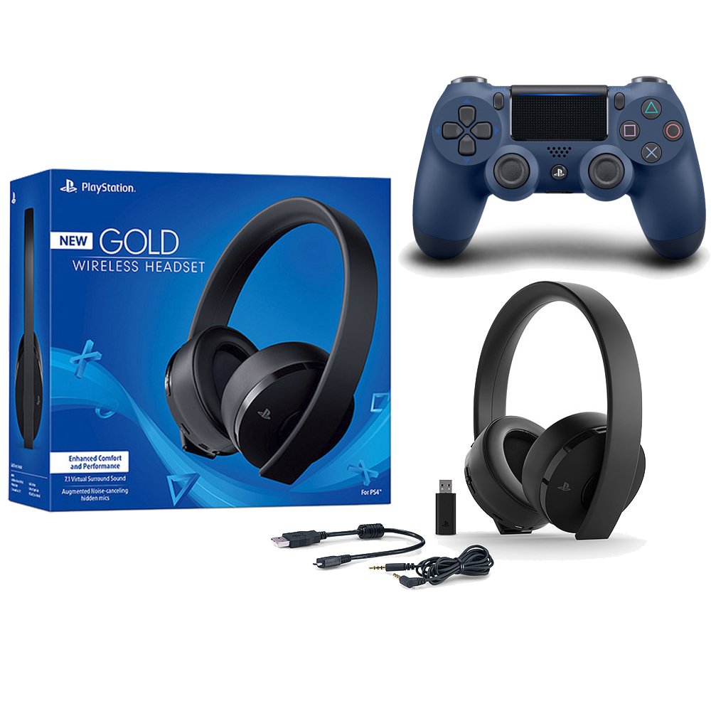 Sony PlayStation Gold wireless Headset 7.1 Surround Sound PS4 nuova  versione 2018 e DUALSHOCK 4 Midnight Blue Bundle : Amazon.it: Videogiochi