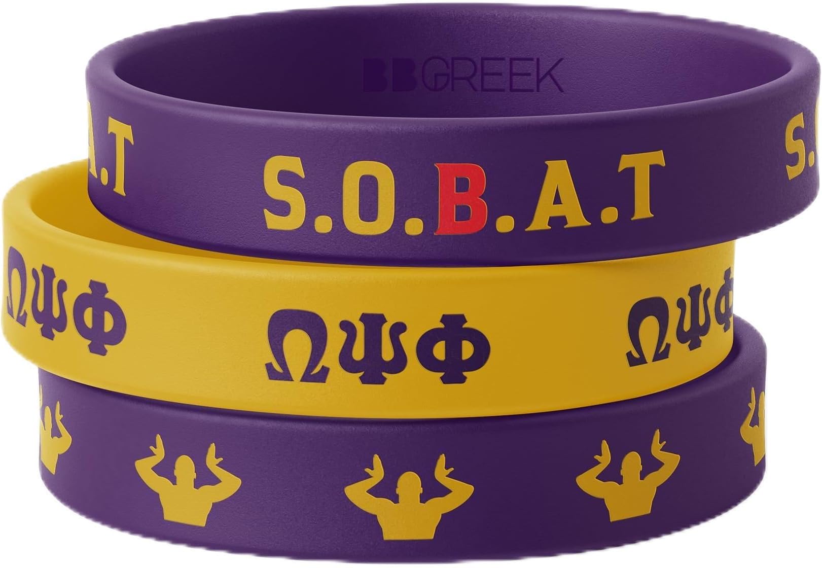 Omega Psi Phi Fraternity Paraphernalia - Official Vendor - Set of 3 Silicone Bracelets - Wrist Bands