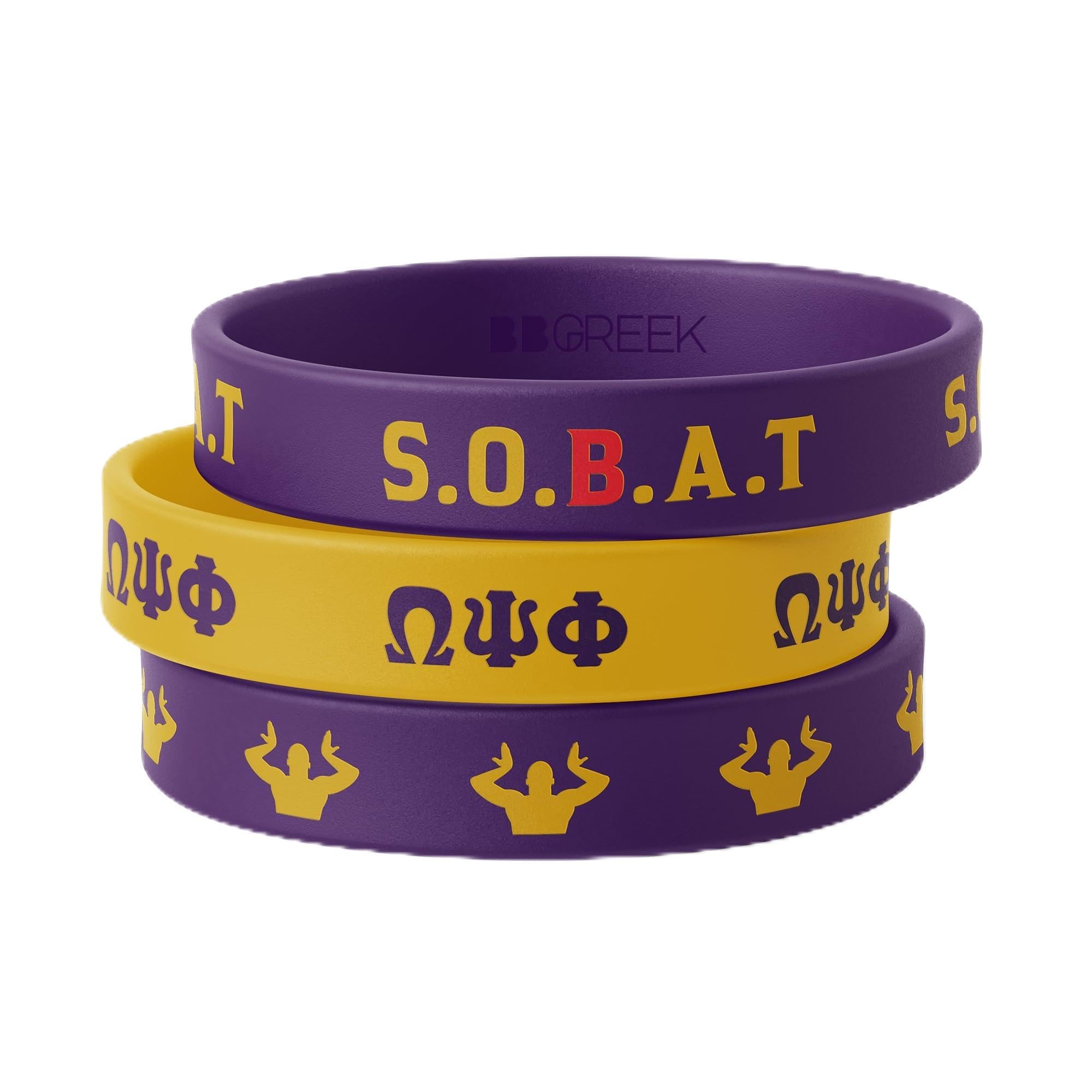 Omega Psi Phi Fraternity Paraphernalia - Official Vendor - Set of 3 Silicone Bracelets - Wrist Bands