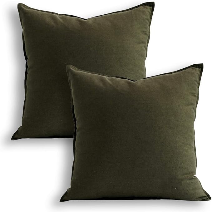 Jeanerlor Set of 2 Decorative 26"x26" Cotton Linen Chair Throw Pillow Case, Olive Green or Khaki