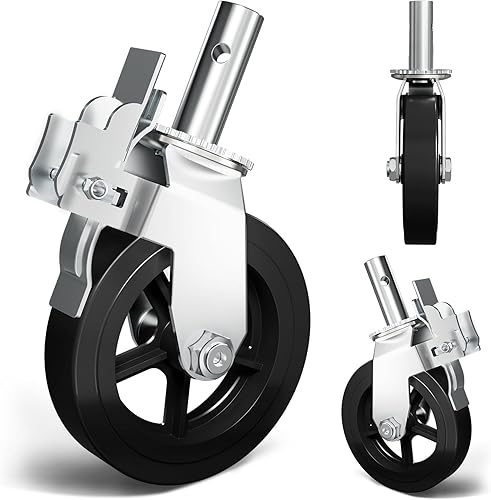 Miniatura 10 de Ruedas de andamio de 8 pulgadas, juego de 4 ruedas de andamio con frenos de bloqueo duales, capacidad de 750 libras por goma para reemplazo de