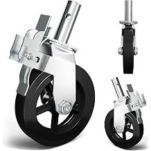 8 Inch Scaffolding Wheels Heavy Duty, 1 Pack 1-3/8" Scaffold Caster | Dual Locking Brakes, 750LBS Rubber Caters Replacement for Scaffold Workbench Shelves