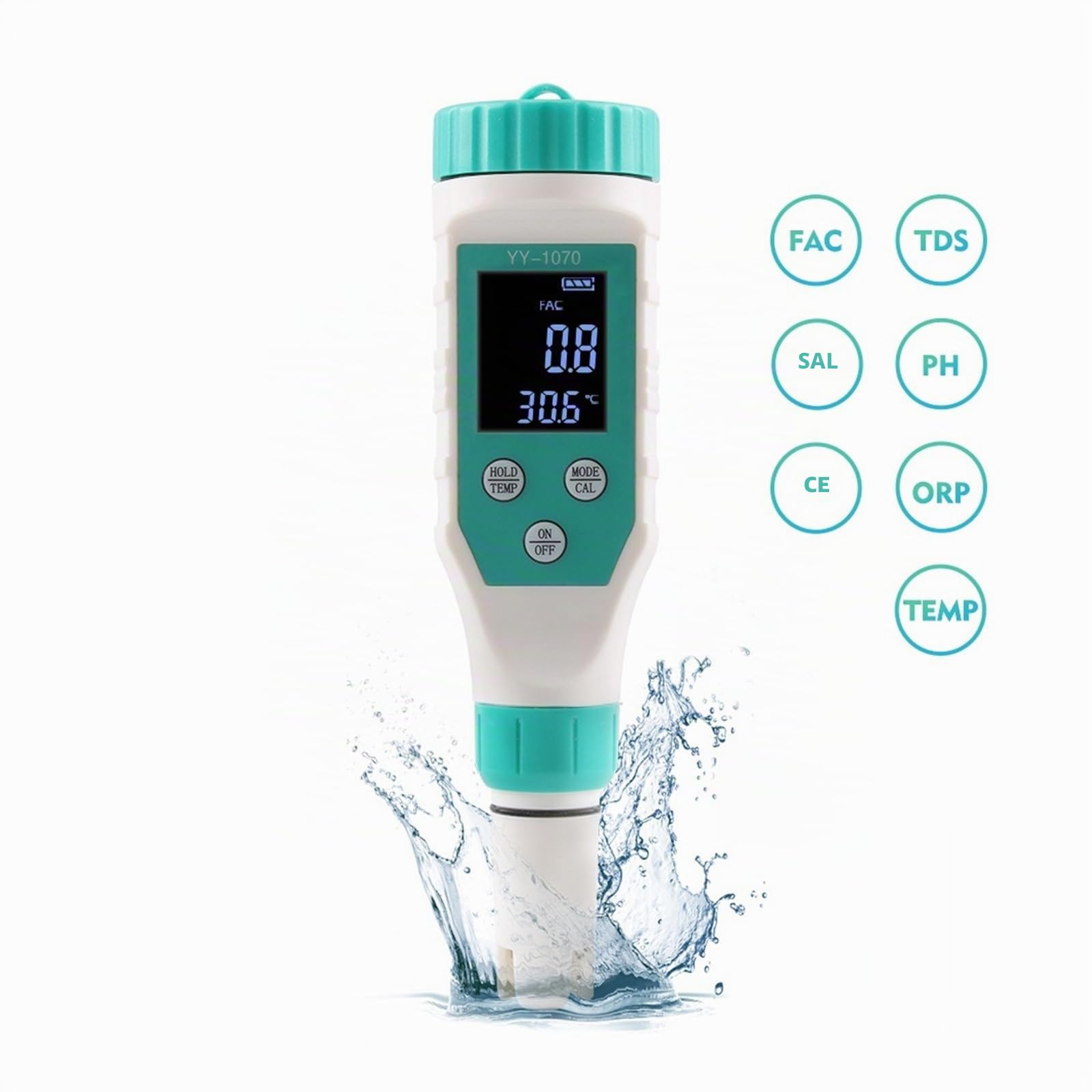 Medidor TDS, Medidor digital de cloro y pH 7 en 1, medidor de sal, ORP, TDS, CE y temperatura, analizador de calidad del agua.