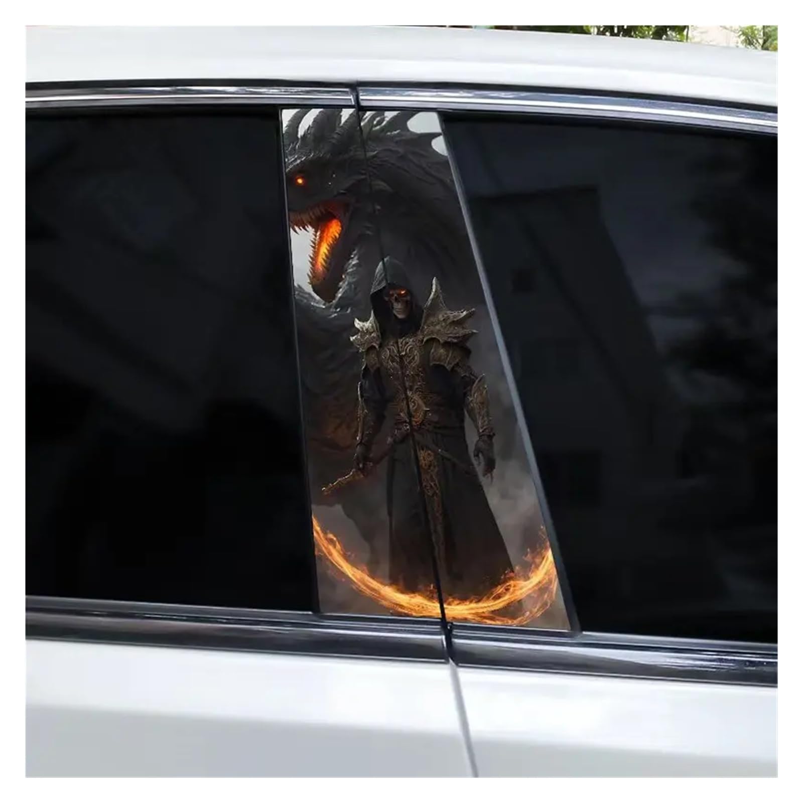 Car Side Decals 2pcs Horror Skull Car Stickers Center Column Decal DIY Decoration Door Pillar(Style H)