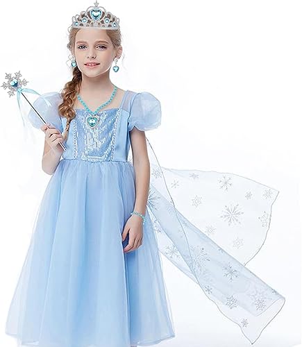 Miniatura 5 de FUMY Juego de accesorios de princesa Elsa para niñas con disfraz de princesa, guantes, collar, aretes, pulsera y anillo de regalo