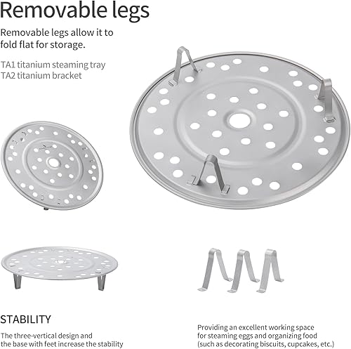Miniatura 3 de Boundless Voyage Soporte de vapor de titanio de 6.7 pulgadas con patas extraíbles, cesta de vapor de alimentos para cocina en el hogar, cocina,