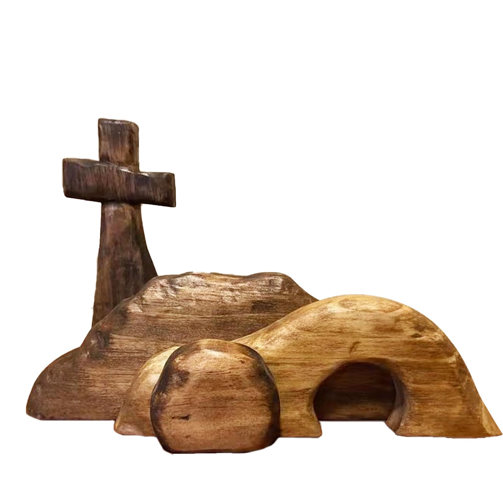 Ostern Deko Osterkrippe Osterdeko Holz Jesus Figur Christliche Easter Decoration Erzgebirge Holzkunst Bild Dekoration Osterpyramide Tischplatte MittelstüCk Christlich Katholische (B-Naturholzfarbe)