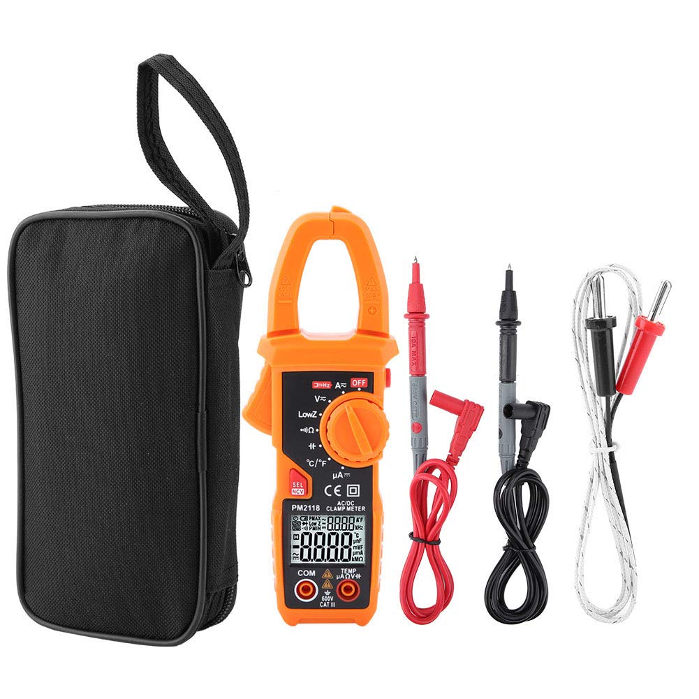 Fafeicy PM2118 Clamp Multimeter with dimensions labeled: 187mm length, 65mm width, 38mm thickness