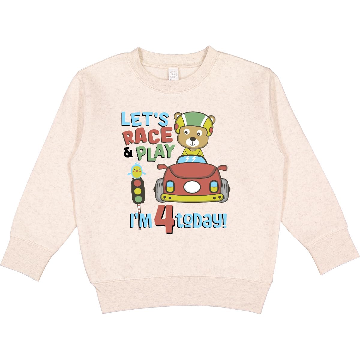 inktastic Bear Racer 4th Birthday Toddler Sweatshirt 7 Natural Heather 42631