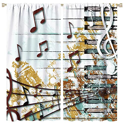 Piano Music Curtains Vintage Rustic Music Notes Piano Key Home