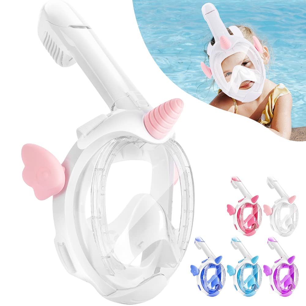 HINATAA Máscara de Buceo para Niños, Máscara de Snorkel 180°Panorámica Anti-Vaho, Máscara de BuceoAntiempañamiento y Antifugas con Doble Vía de Flujo de Aire, para Niños de 4 a 10 Años