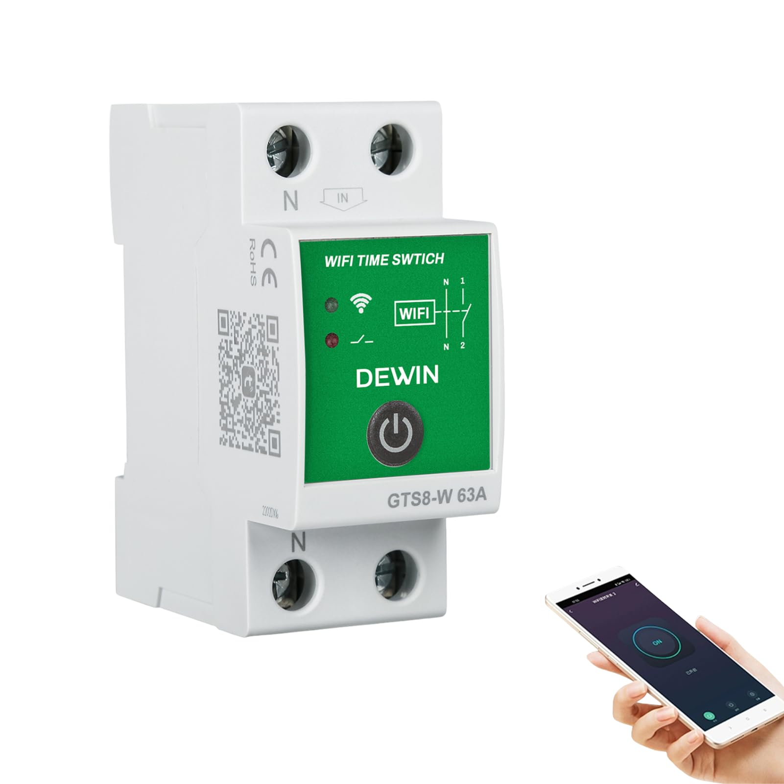 DEWIN Minuterie WiFi, minuterie Intelligente DIN Rail WiFi Interrupteur de Commande Tuya Interrupteur de Commande à Distance avec APP 2P 63A AC 230V
