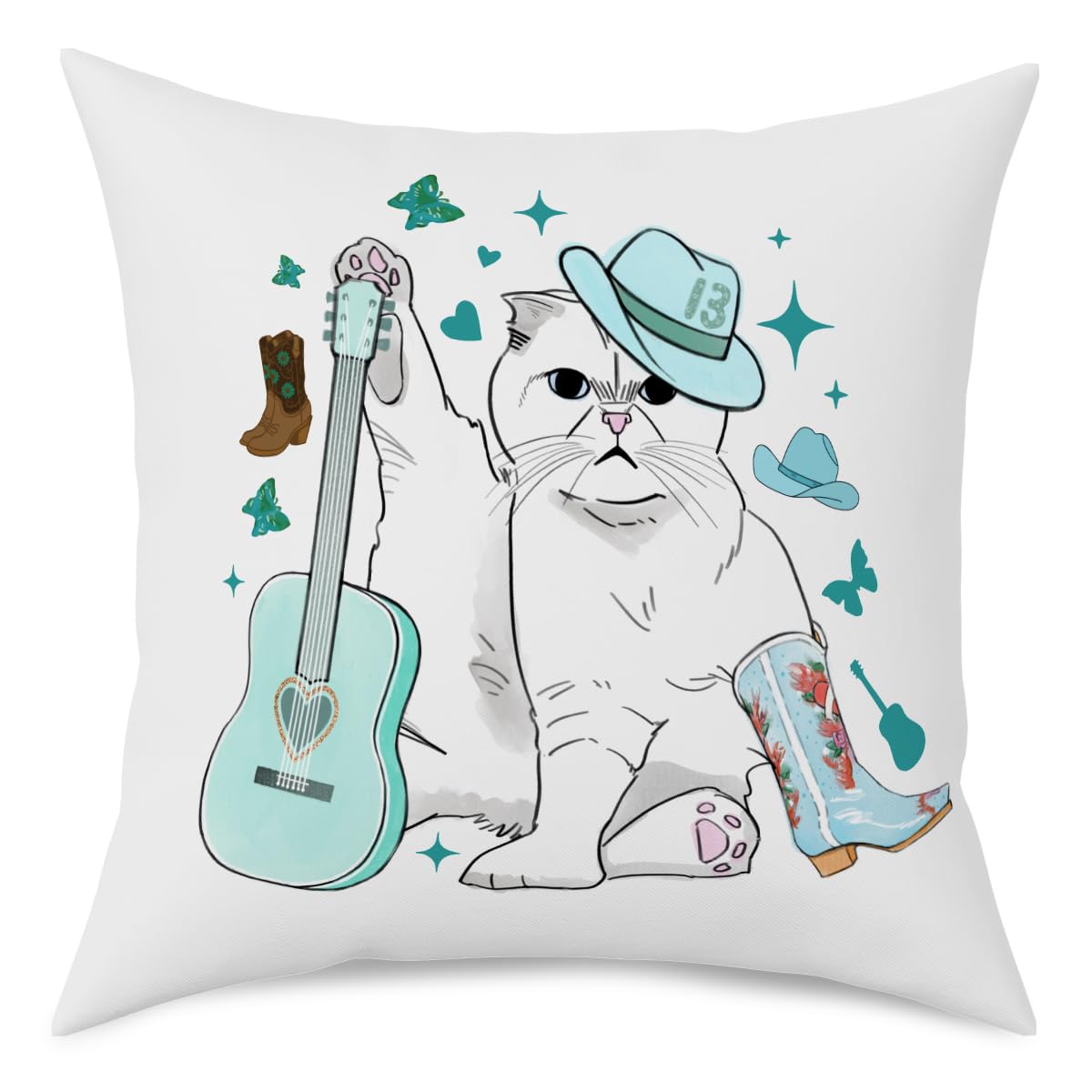 Cute Cat Throw Pillow Covers - Music Lover & Singer Merch for Cat Mom & Lady - 18x18 Home Office Couch Sofa Bed Living Room Decor