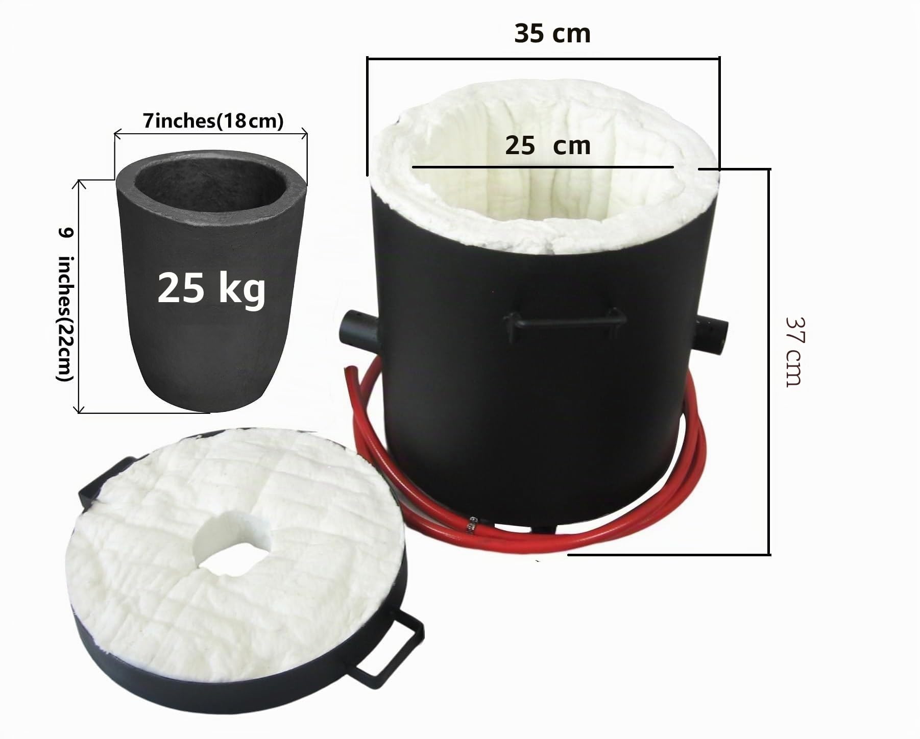 Juego de 25 kg de horno de fusión de gas propano extragrande con gran juego de alicates de crisol, quemador de forja doble con regulador, horno de fundición para metal, oro, plata, cobre, aluminio