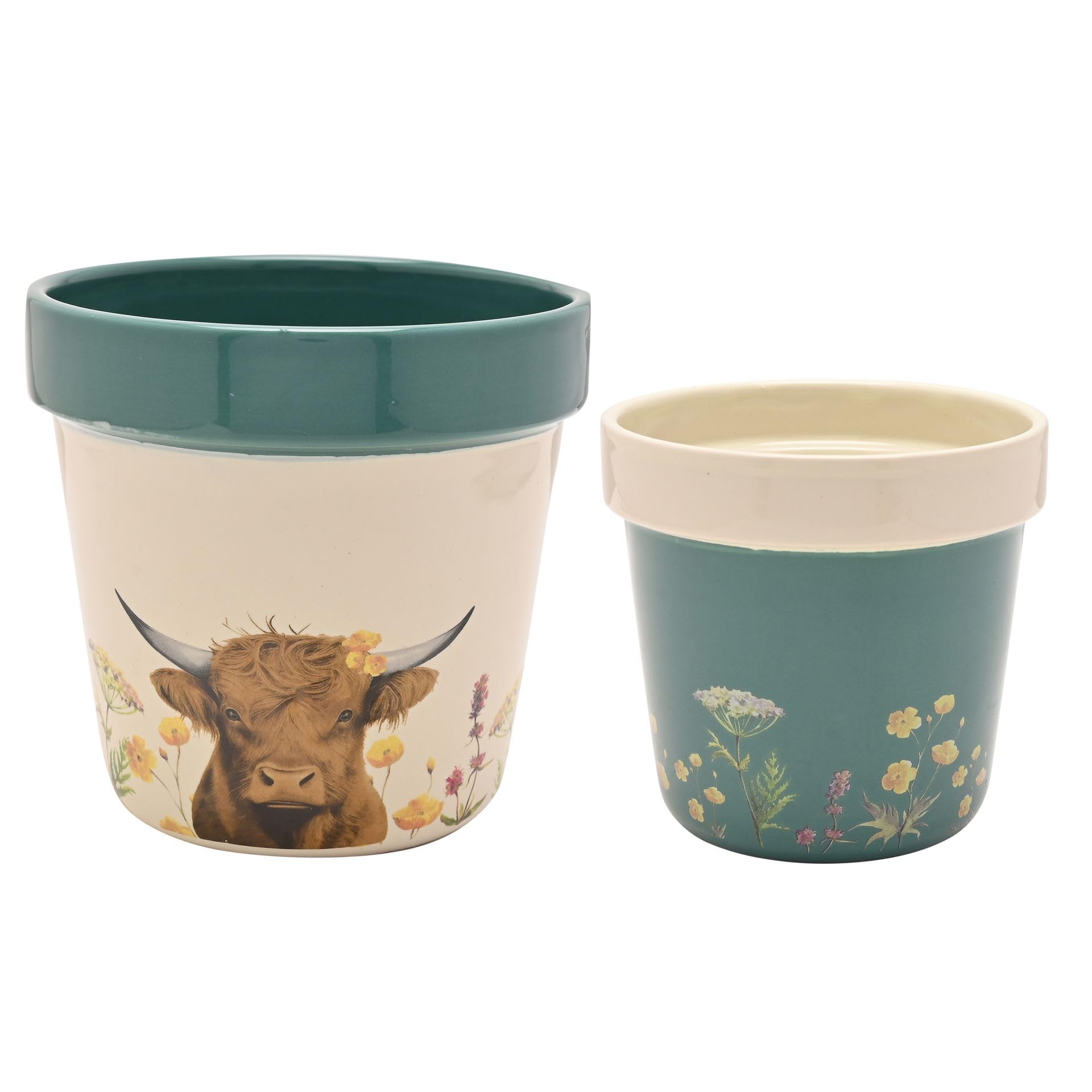 Country Living Set of 2 Highland Cow Motif Planters - Cream