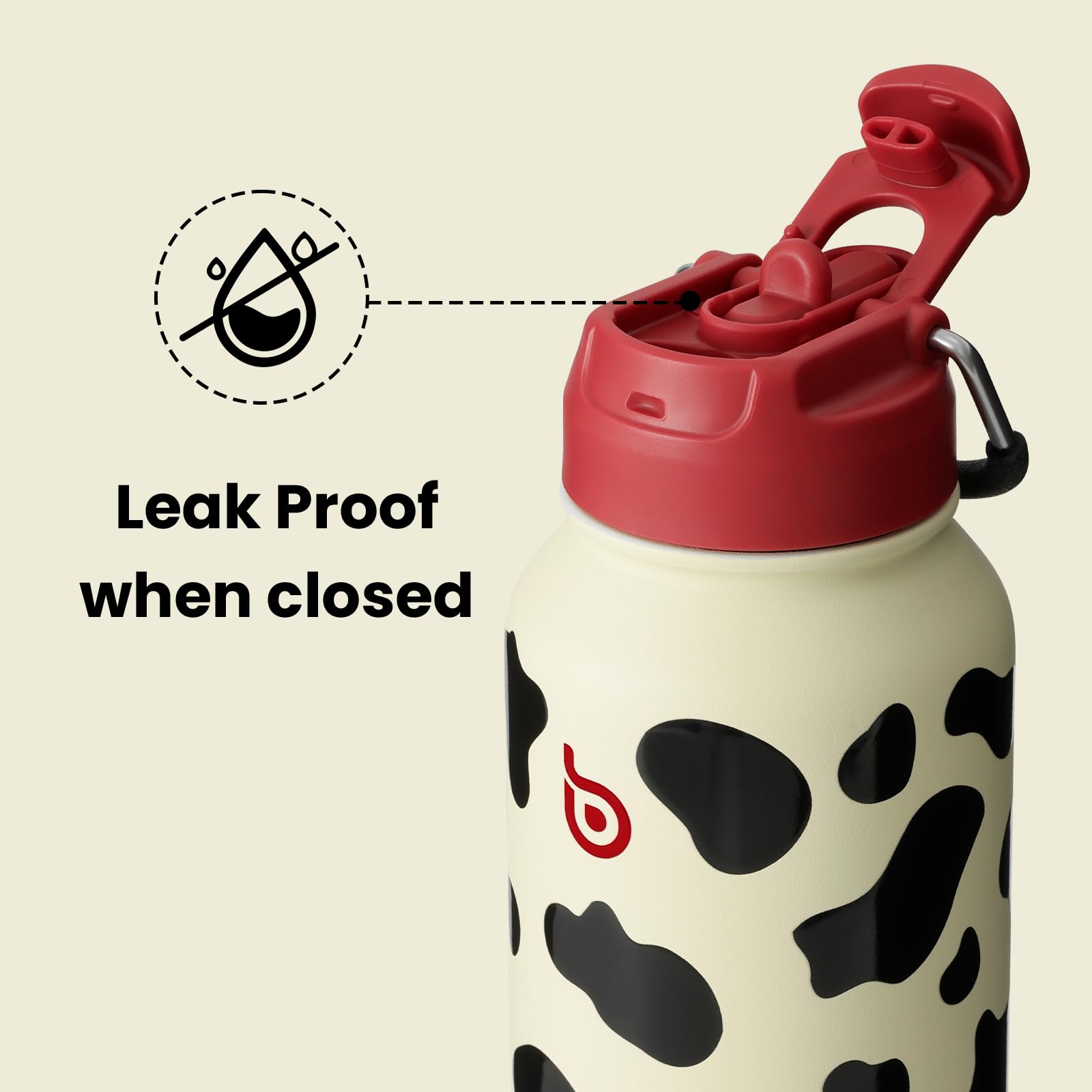 BOTTLE BOTTLE Borraccia termica in acciaio inox, con cannuccia, con coperchio a doppio uso, per palestra, con portapillole (mucca)