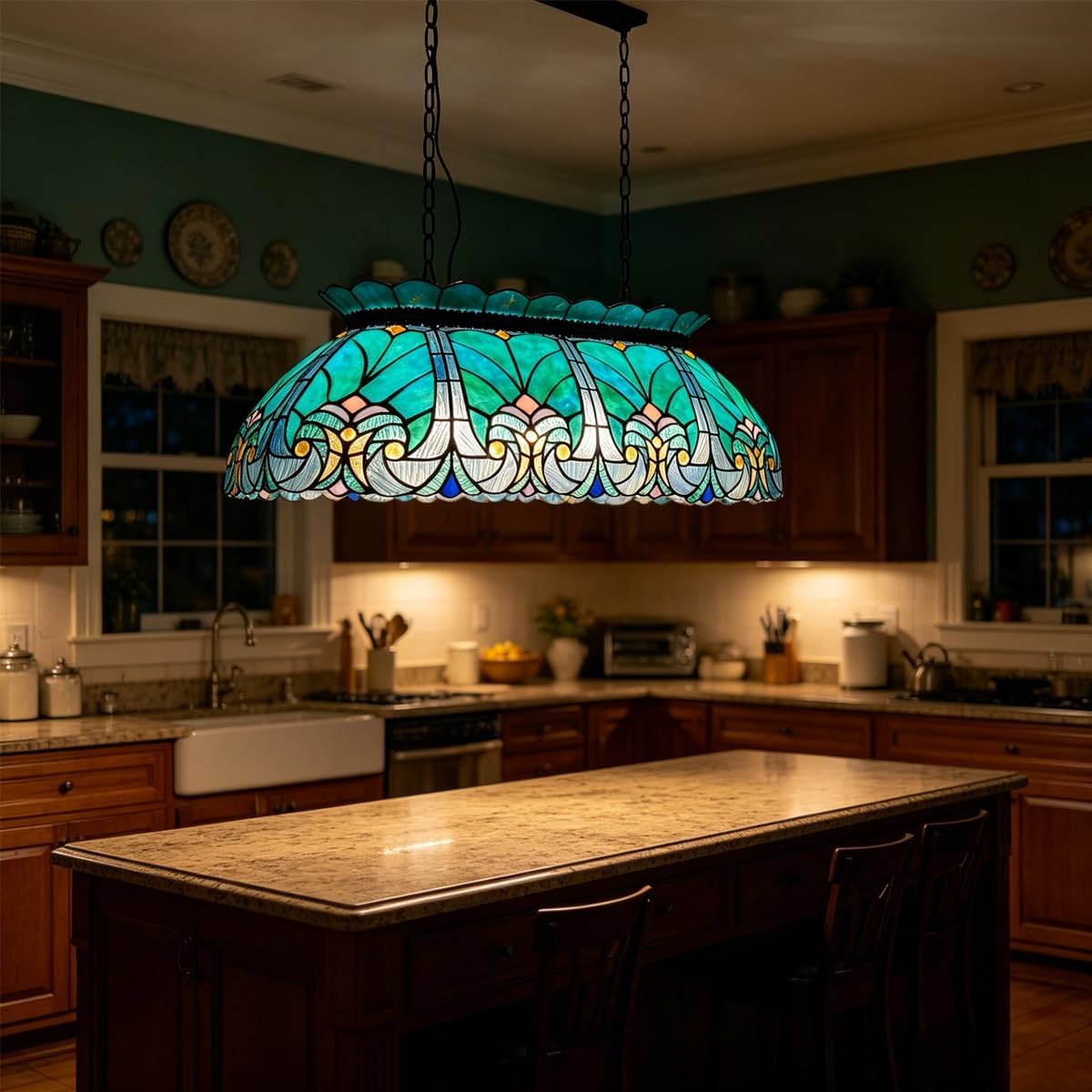 Tiffany Pool Table Lights Dining Room Kitchen Island Lighting 28" Wide Stained Glass Pendant Light Fixtures for Gameroom Bars