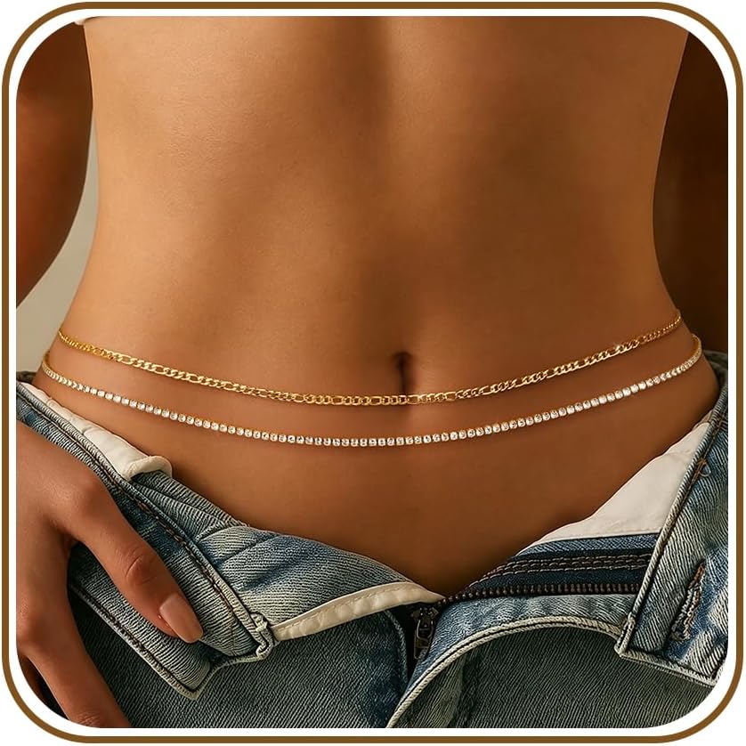 YOIHUR 14K Gold Filled Waist Chain, Bohemian Y2K Layered Belly Chain, Body Chain, Hypoallergenic Bikini Beach Jewelry, Multiple Pack Sizes, Ideal Gift for Women