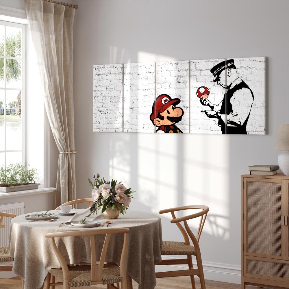 murando Cuadro en Lienzo Banksy Mario 225x90 cm Impresión de 5 Piezas Material Tejido no Tejido Impresión Artística Imagen Gráfica Decoracion de Pared Street Art Urban Mural i-C-0112-b-m