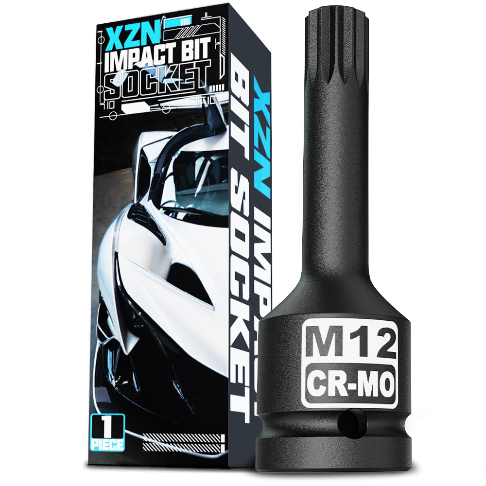 KIRXST Impact Triple Square Spline Bit Socket, 1/2" Drive M12 Spline Bit Socket, CR-MO Steel, 1/2" M12 Deep