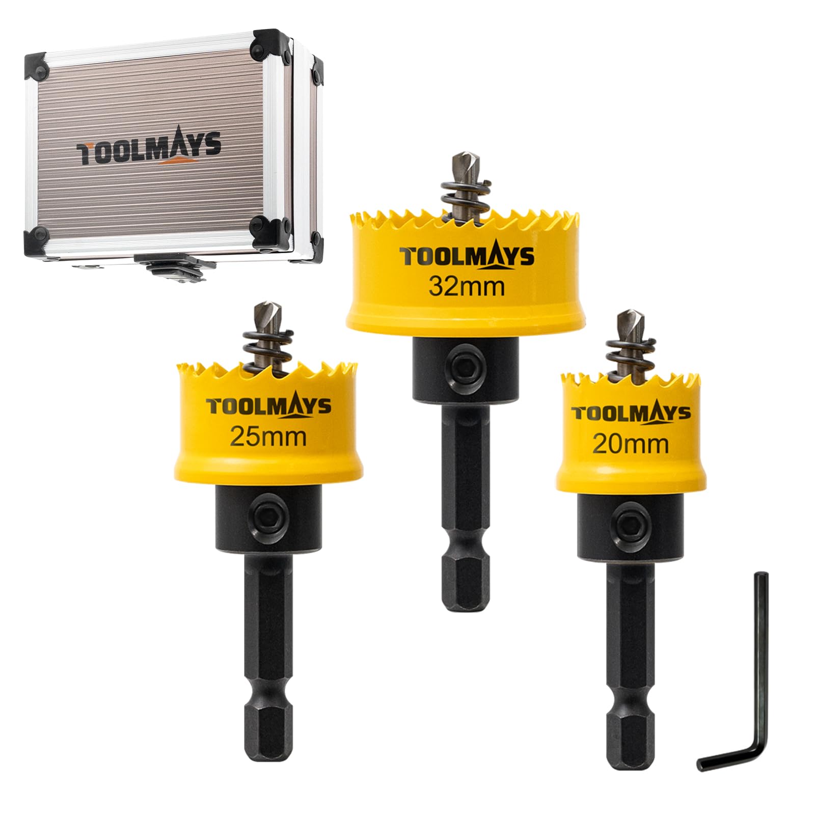 TOOLMAYS 20,25,32mm Hole Saw Sets, 3pcs M42 Bi-Metal Hole Cutter with Hex Key, Holesaw Set With Drill Bit For Drilling Thin Stainless Steel, Aluminum Alloy, Iron Sheet, Wood, Plastic, PVC
